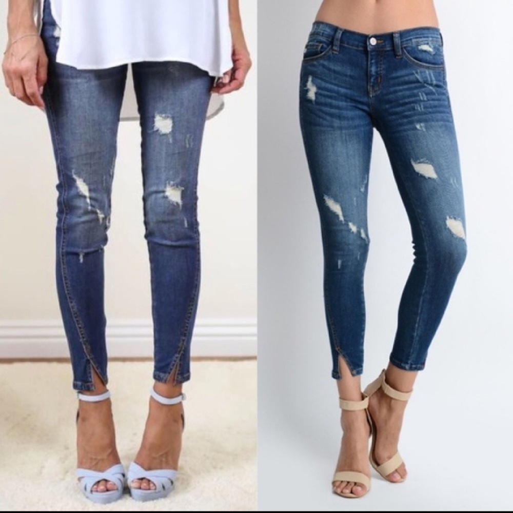 Nwt Distressed Skinny Ankle Jeans Split Ankle - Picture 6 of 8